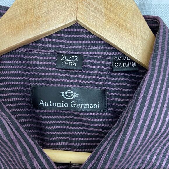 ANTONIO Germani button down shirt dark purple classic lined XL 17 or 17 1/2 - Picture 2 of 9